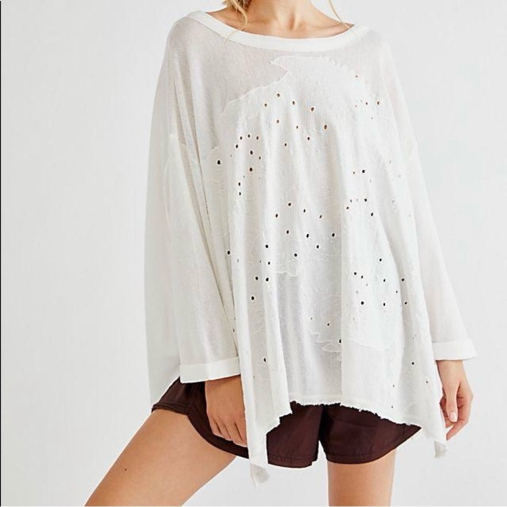 Free People White Palm Tree Dreams Oversized Knit Top